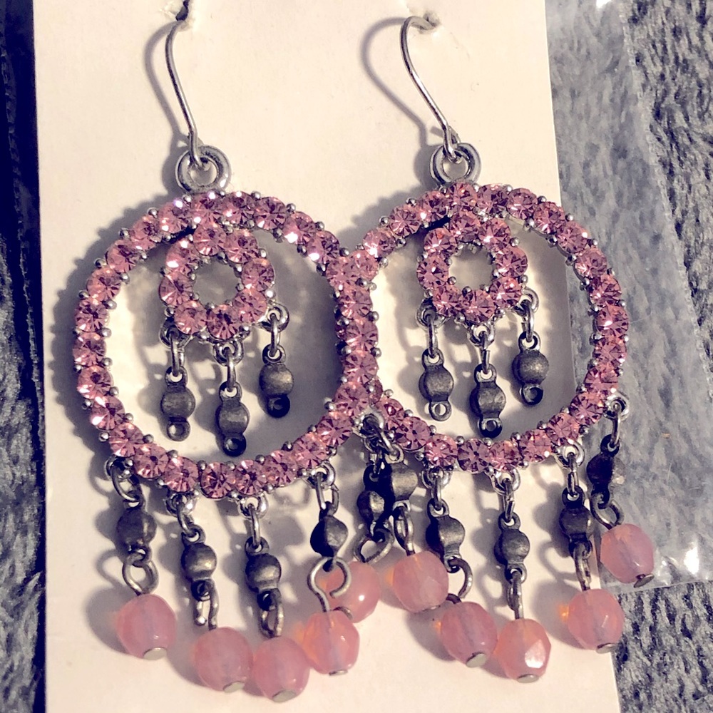 Pink Studded Drop Earrings by Aku
